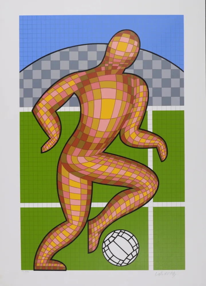 シルクスクリーン Vasarely - Foot (Soccer player), 1997 - Hand-signed !