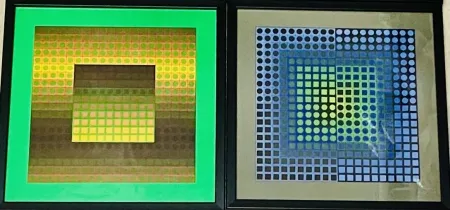 シルクスクリーン Vasarely - Lot Sérigraphies encadrés