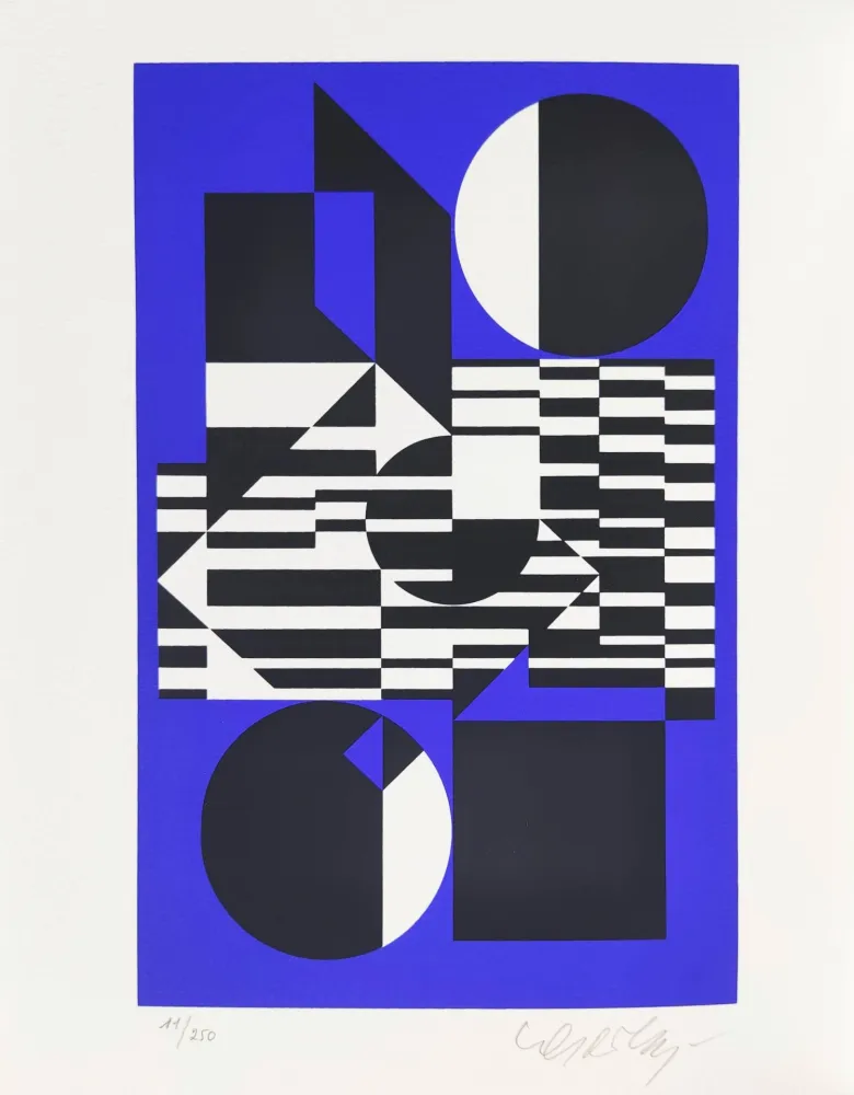 シルクスクリーン Vasarely - OB-Bleu