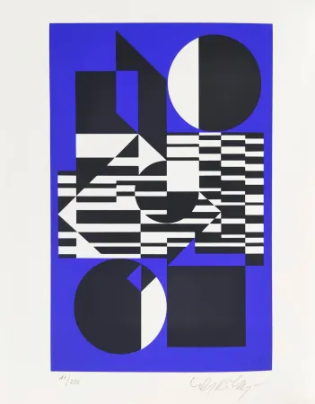 シルクスクリーン Vasarely - OB-Bleu