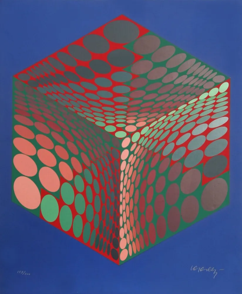 シルクスクリーン Vasarely - Parmenide (Red, Green, & Blue)