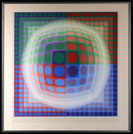 シルクスクリーン Vasarely - Vega Pal V, 1971 - Hand-signed & Framed!