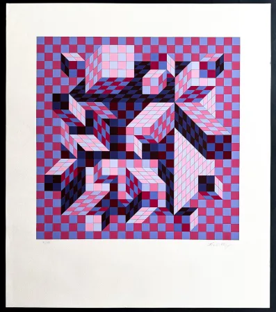 シルクスクリーン Vasarely - Victor Vasarely (1906–1997) – Quivar-Na – Color silkscreen on paper – 1977