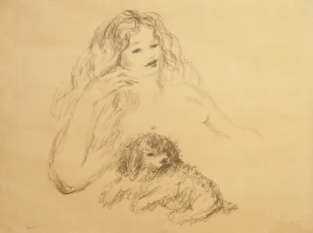 リトグラフ Vertes - GIRL WITH DOG
