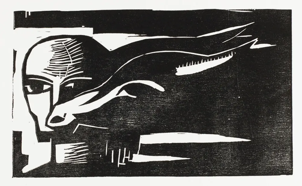 木版 Völker - Frau mit Ziege (Woman with Goat)