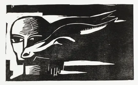 木版 Völker - Frau mit Ziege (Woman with Goat)