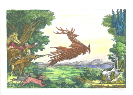 リトグラフ Von Gugel - Die Jagdt ist älter als das Wild