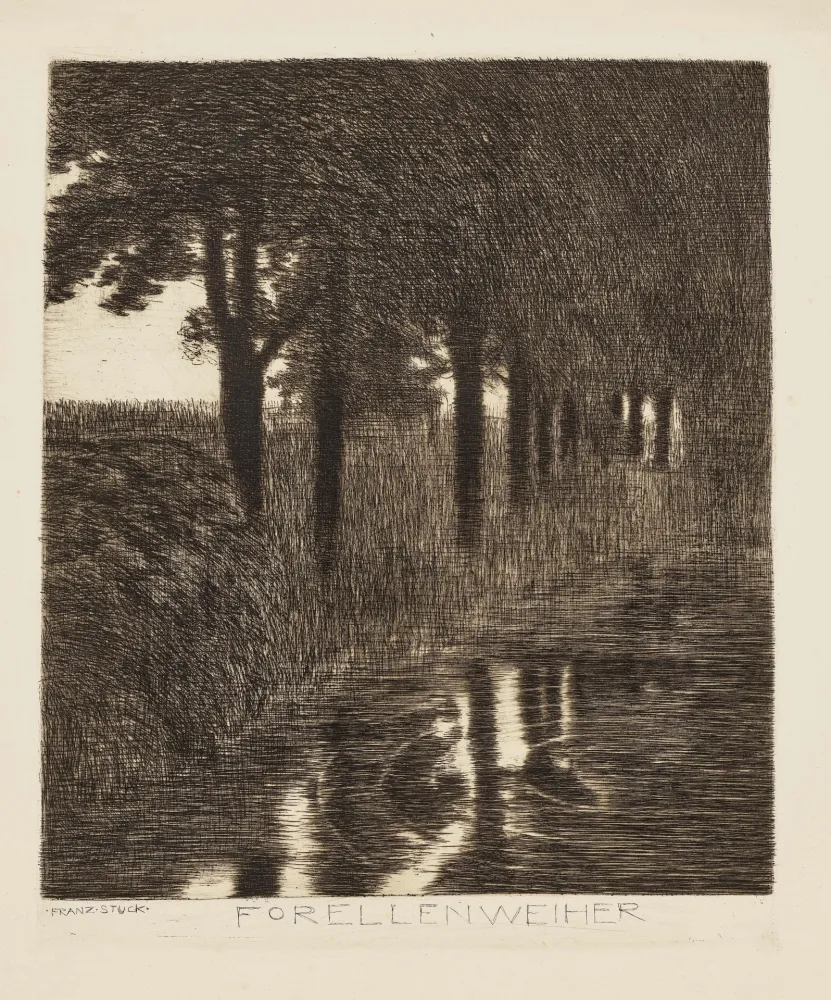 エッチング Von Stuck - Forellenweiher