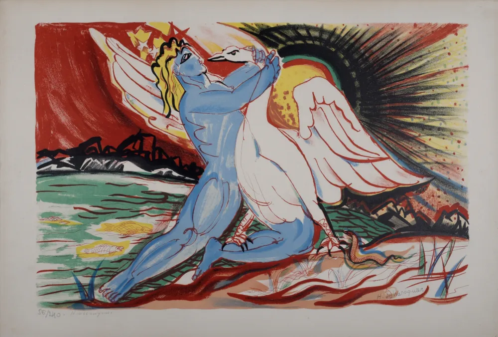 リトグラフ Waroquier - Léda et le Cygne, circa 1950