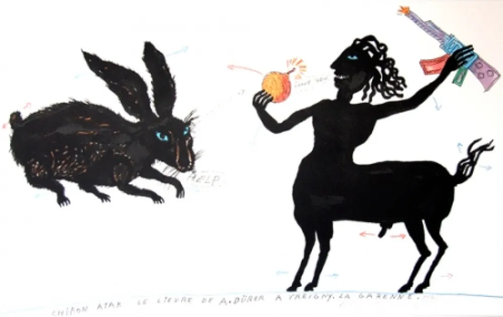 リトグラフ Waydelich - Chiron atak le lièvre