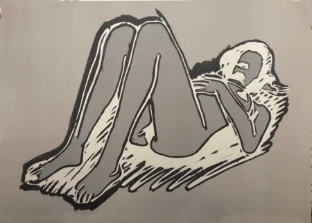 リノリウム彫版 Wesselmann - MONICA RECLINING ON BACK, KNEES UP