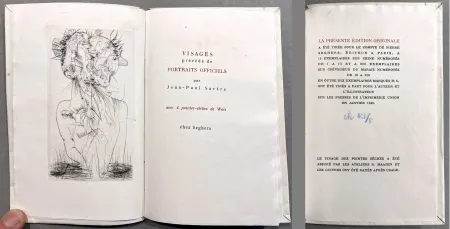 挿絵入り本 Wols - Sartre. VISAGES. 4 pointes-sèches de Wols. 1 des 15 ex. sur Chine (1948)