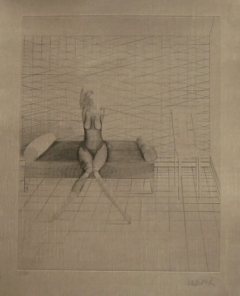 エッチングと　アクチアント Wunderlich - Jutta sur le canapé du studio