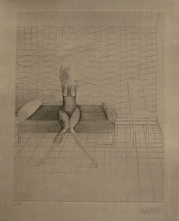 エッチングと　アクチアント Wunderlich - Jutta sur le canapé du studio