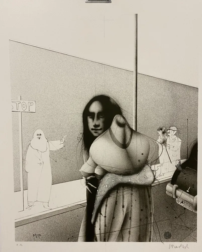 リトグラフ Wunderlich - Strassenszene