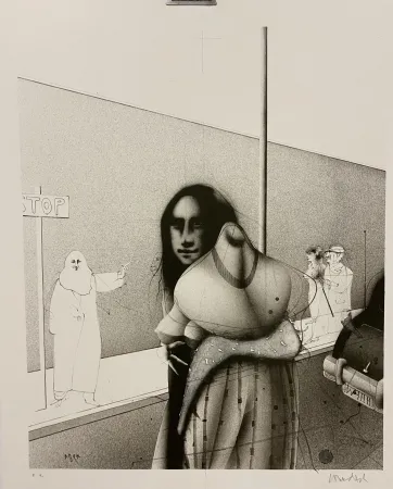 リトグラフ Wunderlich - Strassenszene