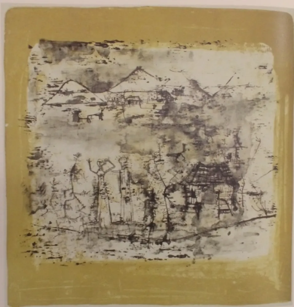 リトグラフ Zao - Paysage à l'homme les mains levées