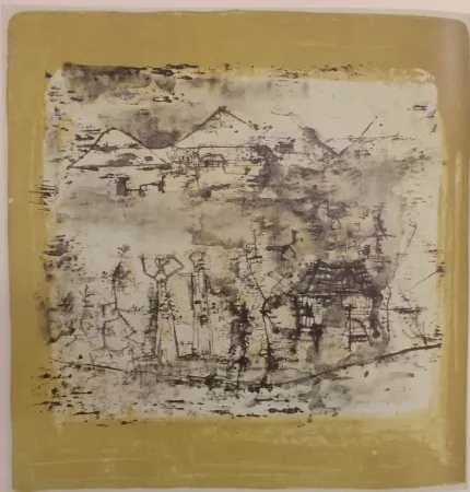 リトグラフ Zao - Paysage à l'homme les mains levées