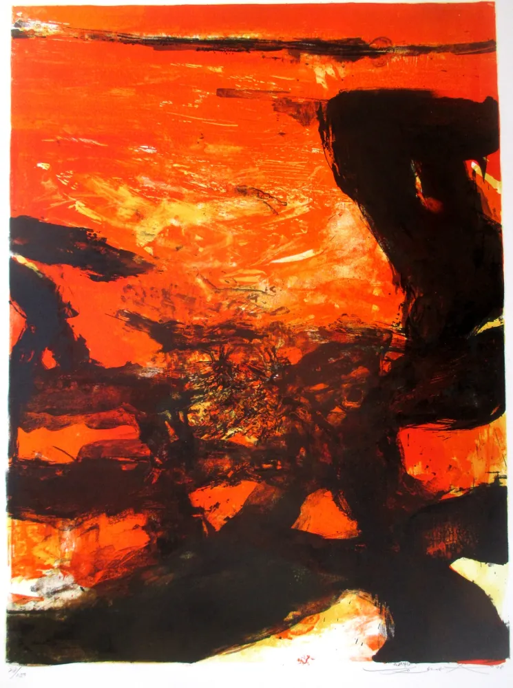 リトグラフ Zao - Red composition
