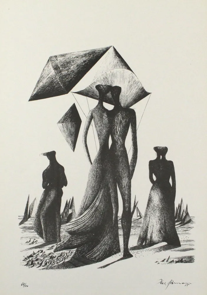 リトグラフ Zimmermann - Paar mit Himmelskörpern