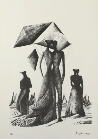 リトグラフ Zimmermann - Paar mit Himmelskörpern