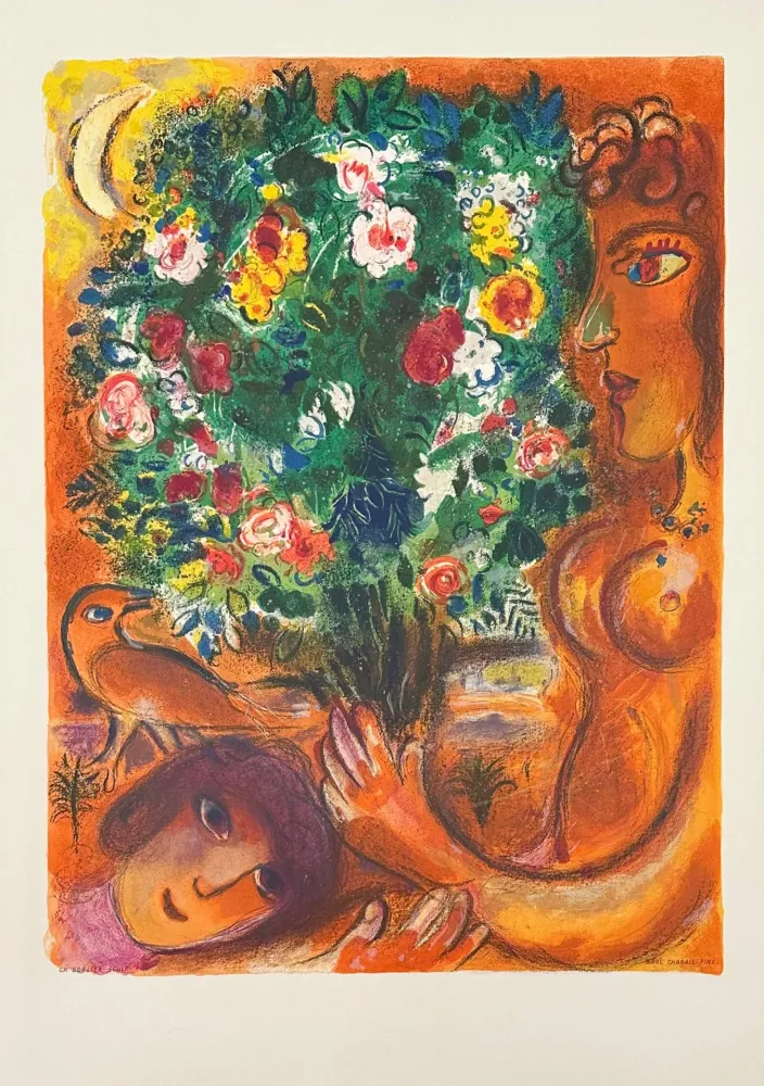 リトグラフ Chagall - Femme au bouquet (Woman with Bouquet)