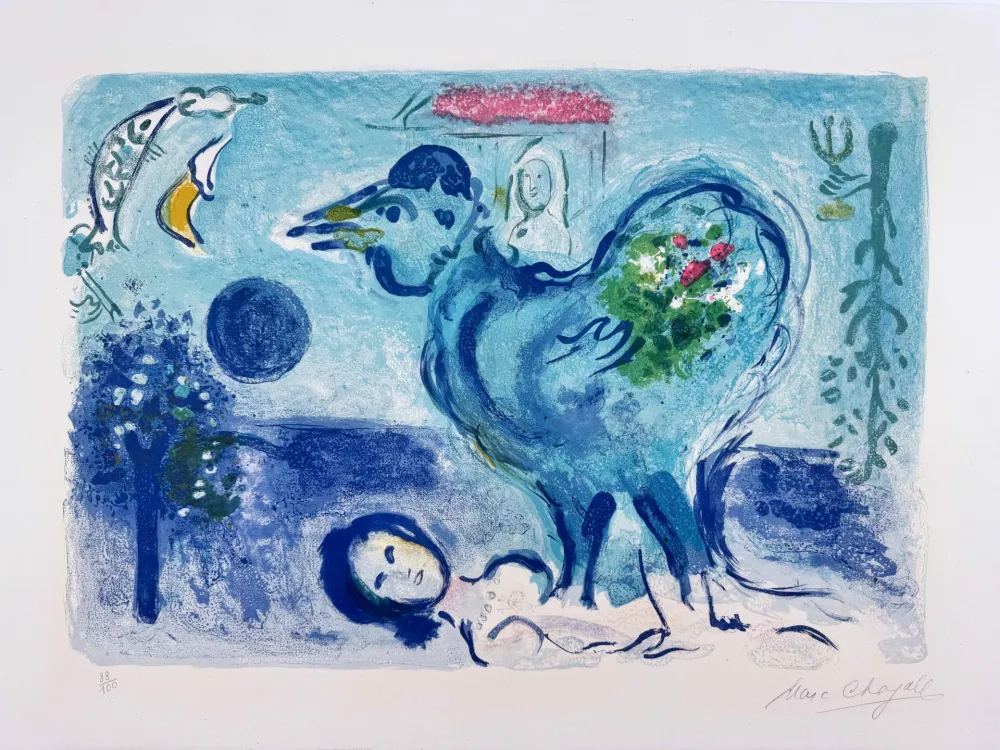リトグラフ Chagall -  Paysage au Coq 
