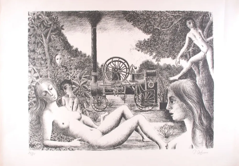 リトグラフ Delvaux - La Locomobile