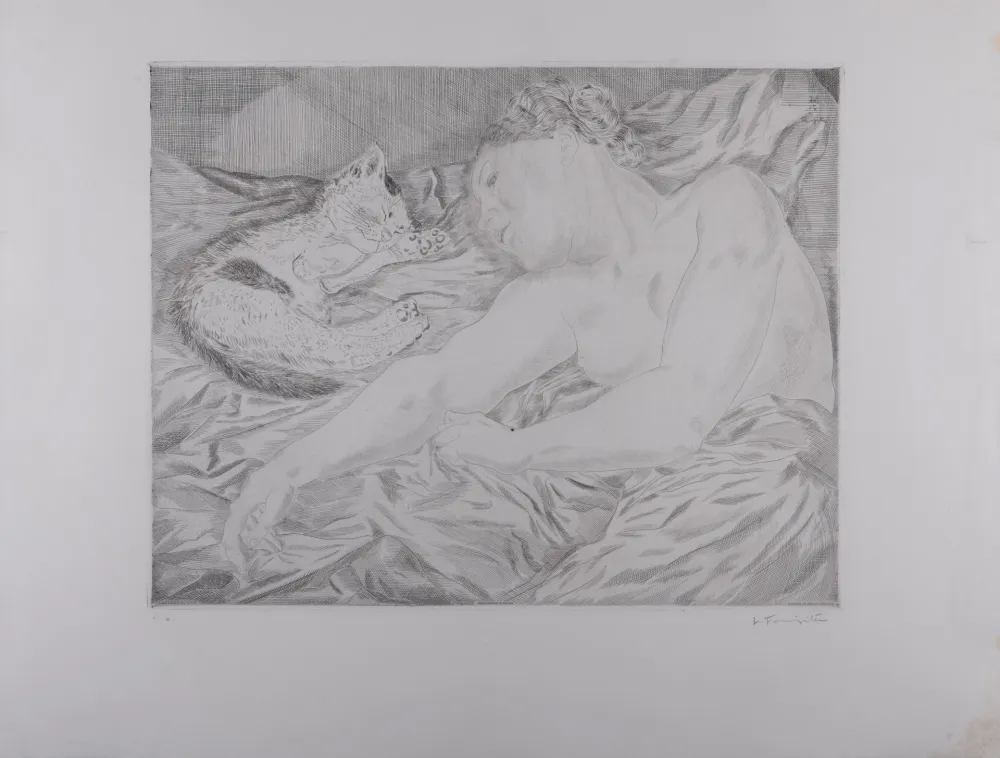 彫版 Foujita - La Femme au chat, 1927 - Hand-signed