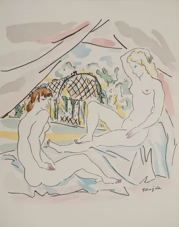 彫版 Foujita - Nu à la campagne