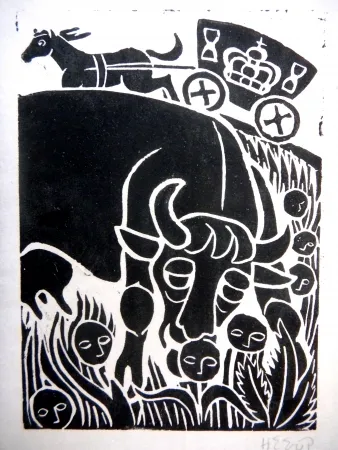 リノリウム彫版 Heerup - Grass I