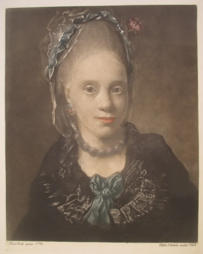 メゾチント彫法 Ilsted - Portrait of a Lady - after Jens Juel