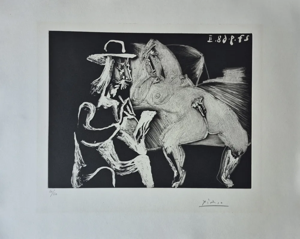 彫版 Picasso - Homme au Chapeau dessinant à Côté d'une Femme offerte, from Séries 347