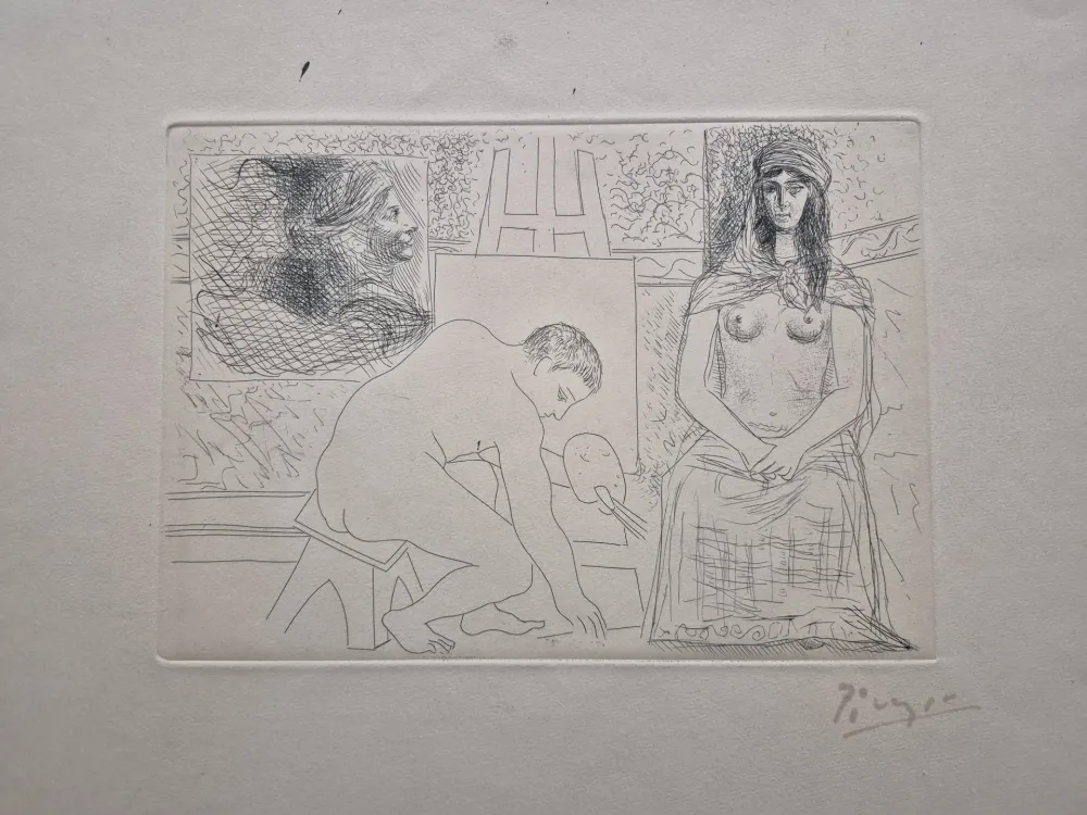 彫版 Picasso - Peintre ramassant son Pinceau (Le Chef-d'Oeuvre Inconnu)