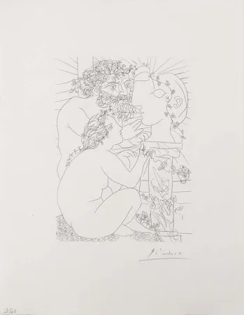 彫版 Picasso - Sculpteur Avec Son Modele, Sa Sculpture Et Un Bol D'Anemones (Sculptor with His Model, His Sculpture, and a Bowl of Anemones) from the Vollard Suite
