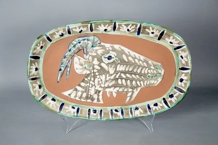 セラミック Picasso -  	Tete de chevre de profil (Goat's Head in Profile), 1952