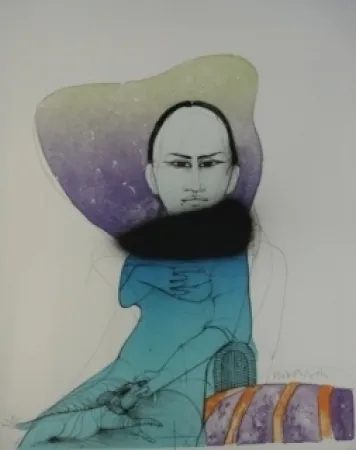 リトグラフ Wunderlich - Belle au chien