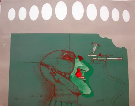 リトグラフ Wunderlich - Kopft mit maske